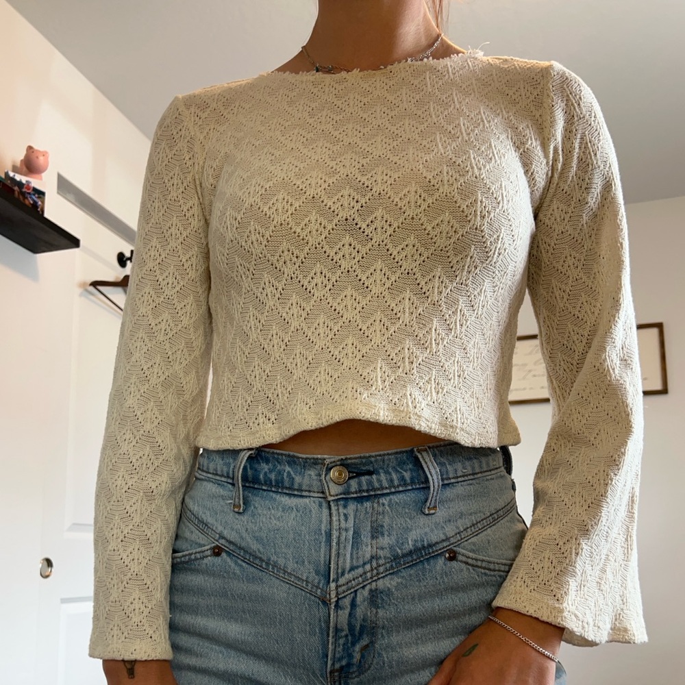 Moa Moa Cream Crop Crochet Blouse
